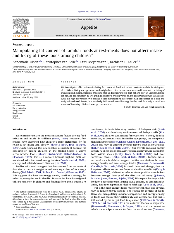 (PDF) Manipulating fat content of familiar foods at test-meals does not ...