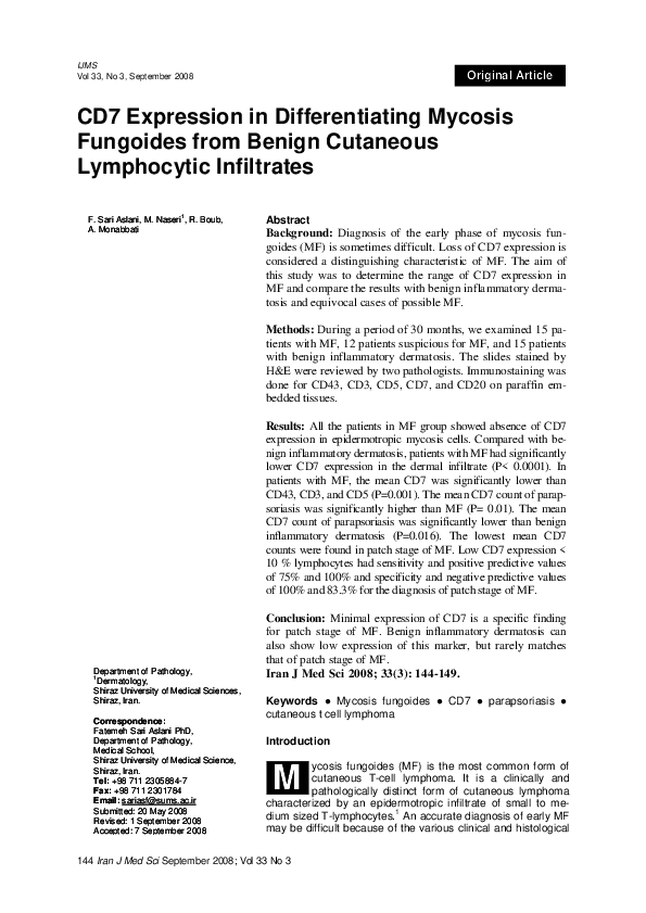 (PDF) CD7 Expression in Differentiating Mycosis Fungoides from Benign ...