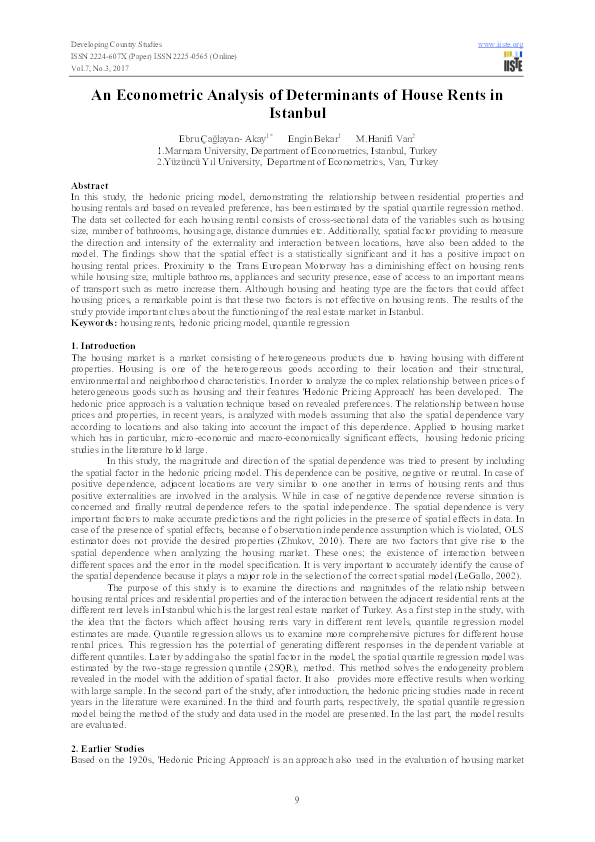 (PDF) An Econometric Analysis of Determinants of House Rents in Istanbul