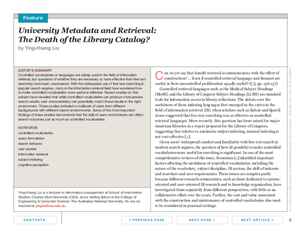 (PDF) University Metadata and Retrieval: The Death of the Library Catalog