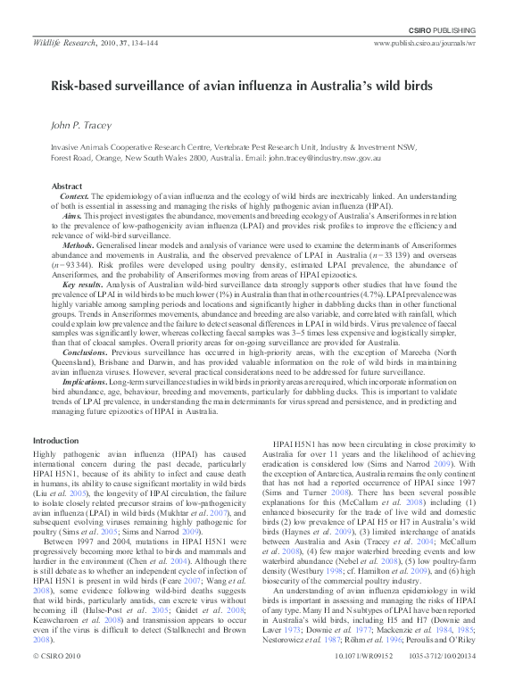 (PDF) Risk-based surveillance of avian influenza in Australia's wild birds