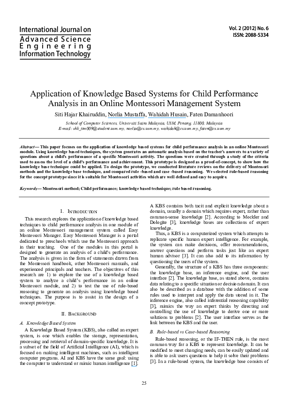 (PDF) Application of Knowledge Based Systems for Child Performance ...