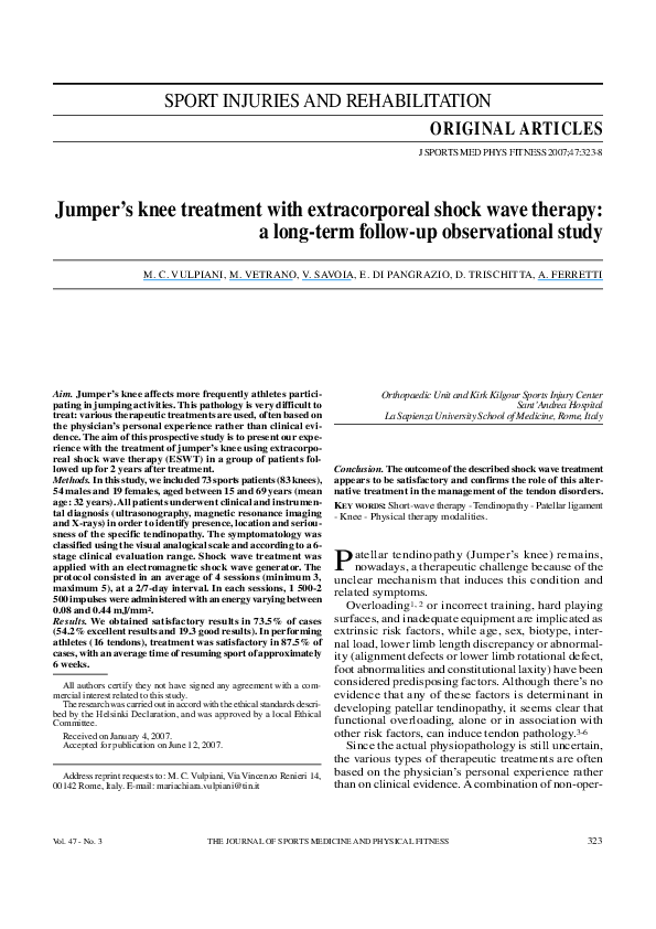 (PDF) Jumper's knee treatment with extracorporeal shock wave therapy a