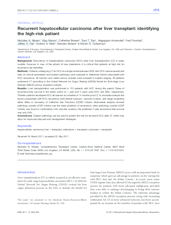 (PDF) Recurrent hepatocellular carcinoma after liver transplant ...