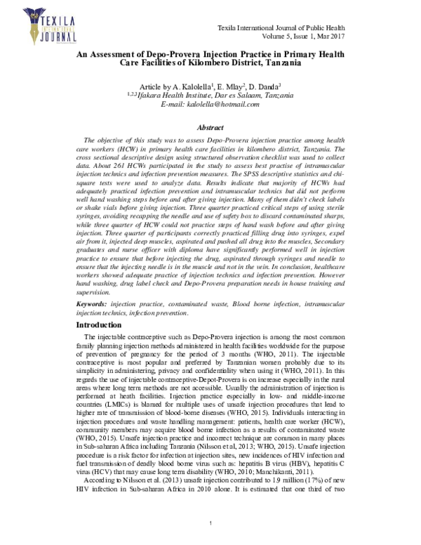 (PDF) An Assessment of Depo-Provera Injection Practice in Primary ...