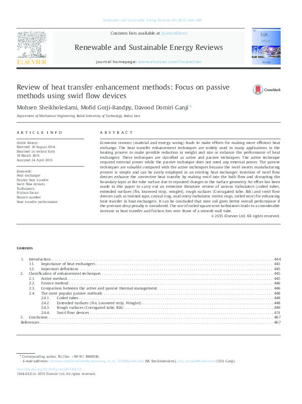 (PDF) Review of heat transfer enhancement methods: Focus on passive ...