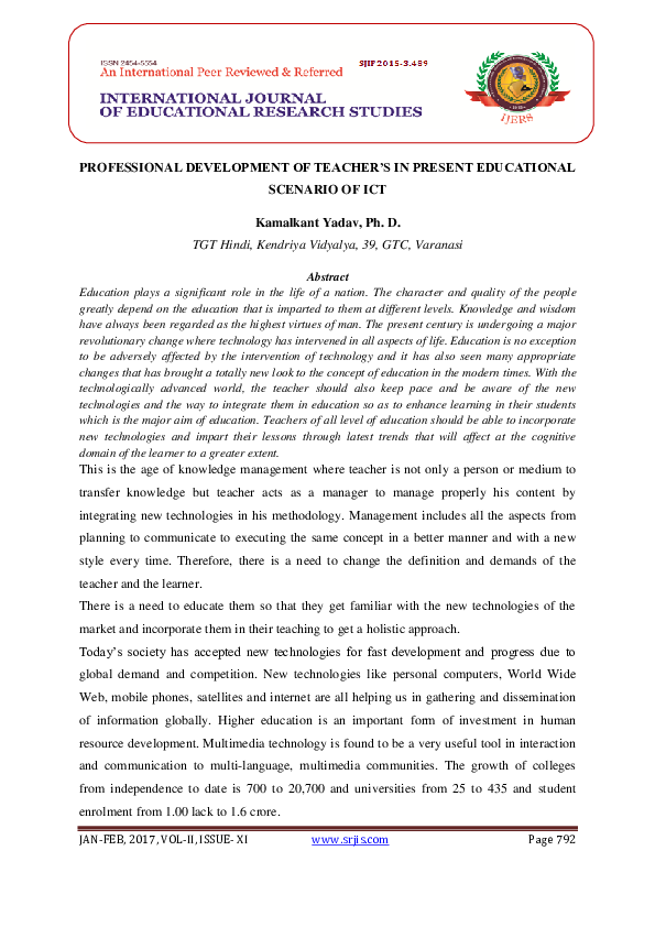 Pdf Professional Development Of Teacher S In Present Educational