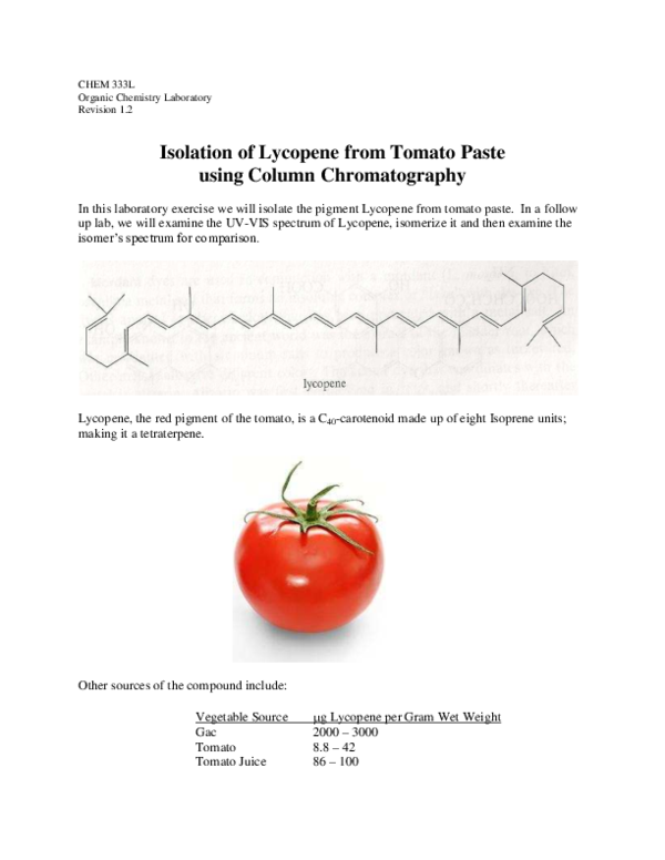 (PDF) Isolation of Lycopene from Tomato Paste using Column