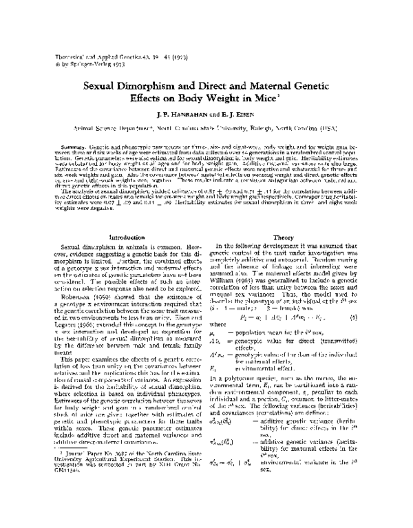 (PDF) Sexual dimorphism and direct and maternal genetic effects on body ...