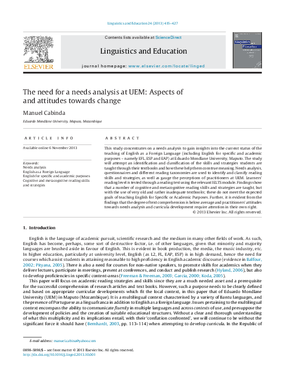 (PDF) The need for a needs analysis at UEM: Aspects of and attitudes ...