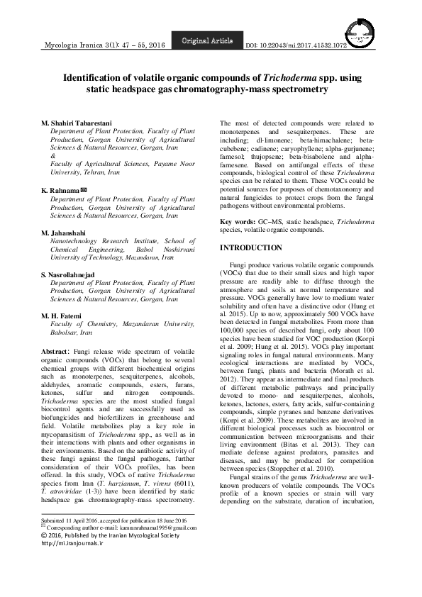 (PDF) Identification of volatile organic compounds of Trichoderma spp ...