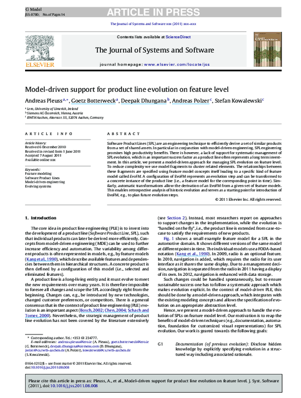 (PDF) Model-driven support for product line evolution on feature level