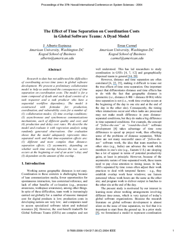 (PDF) The effect of time separation on coordination costs in global ...