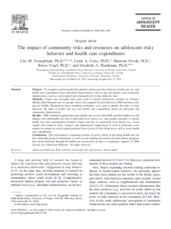 (PDF) The impact of community risks and resources on adolescent risky ...