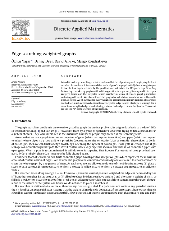 (PDF) Edge searching weighted graphs