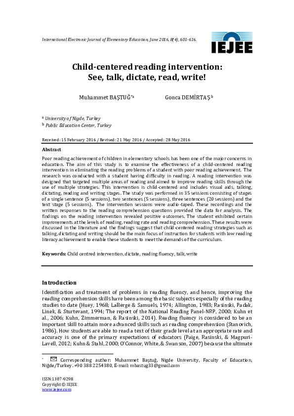 (PDF) Child-centered reading intervention: See, talk, dictate, read, write!