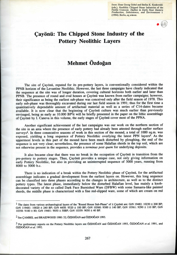 PDF) Çayönü: The Chipped Stone Industry of the Pottery