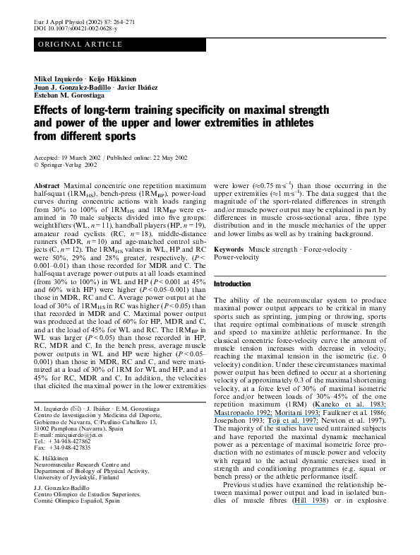 (PDF) Effects of long-term training specificity on maximal strength and ...