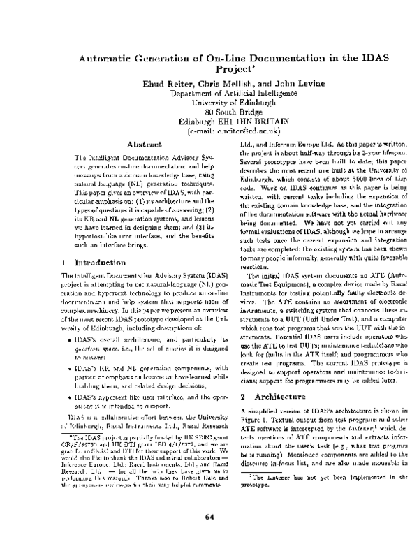 (PDF) Automatic generation of on-line documentation in the IDAS project