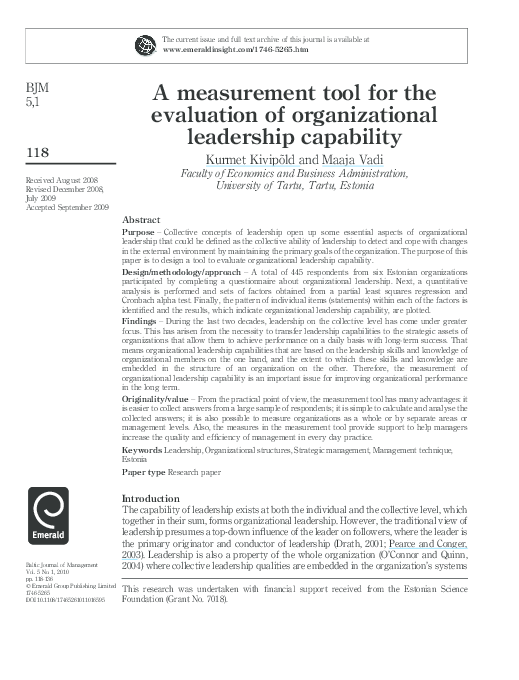 (PDF) A measurement tool for the evaluation of organizational ...