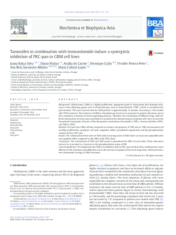 (PDF) Tamoxifen in combination with temozolomide induce a synergistic ...