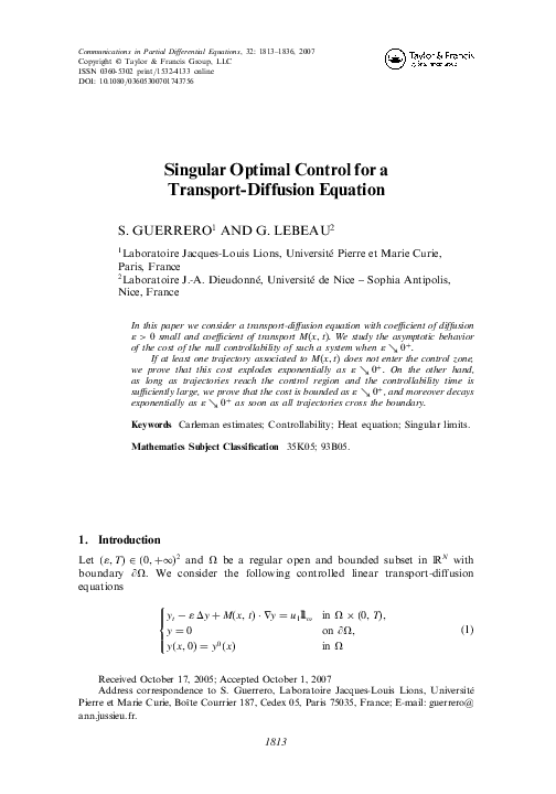 (PDF) Singular Optimal Control for a Transport-Diffusion Equation