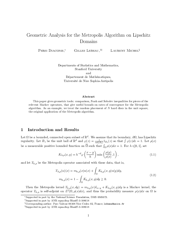 (PDF) Geometric analysis for the metropolis algorithm on Lipschitz
