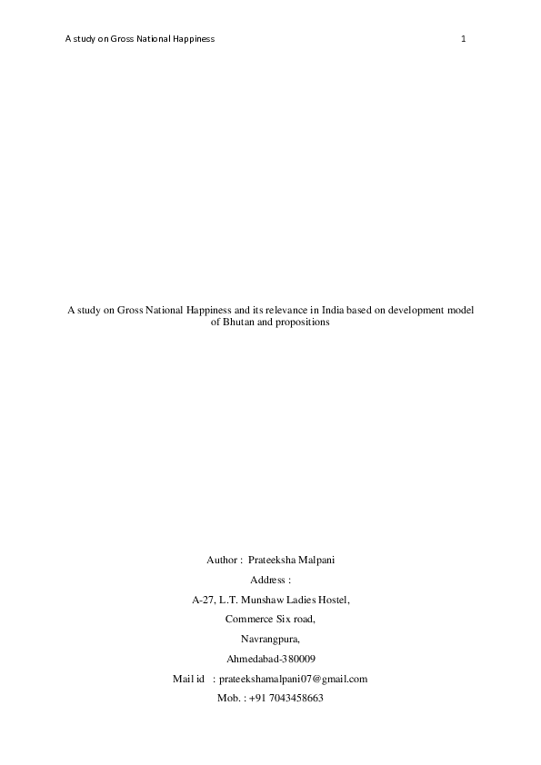 (PDF) A case study on Gross National Happiness (the middle path to