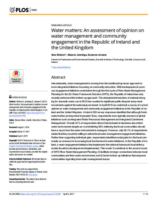 (PDF) Water matters: An assessment of opinion on water management and ...