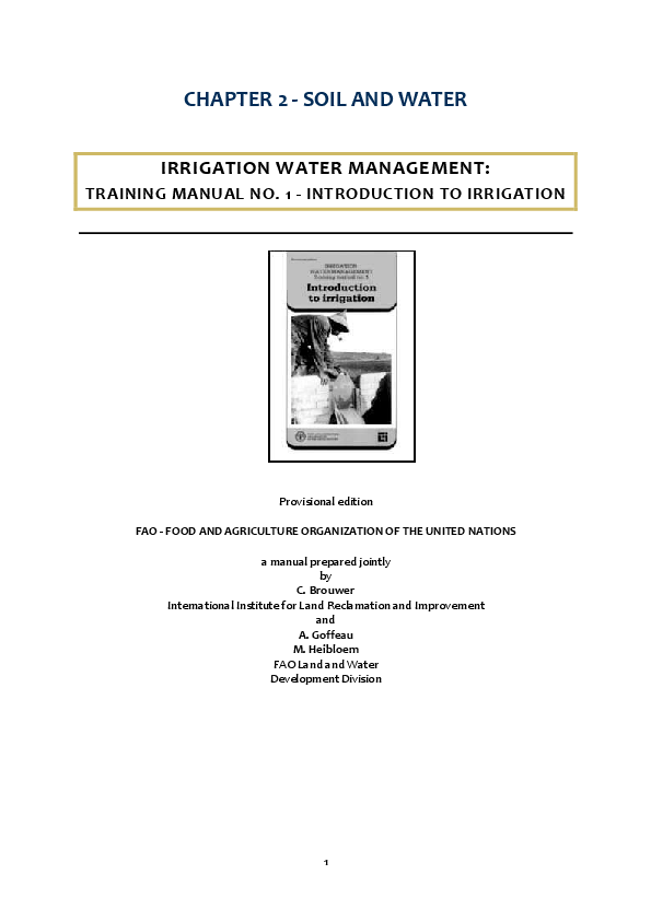 (PDF) CHAPTER 2 SOIL AND WATER IRRIGATION WATER MANAGEMENT TRAINING MANUAL NO. 1 INTRODUCTION