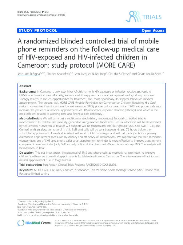(PDF) A randomized blinded controlled trial of mobile phone reminders ...