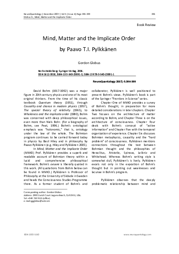 (PDF) Mind, Matter and the Implicate Order by Paavo T.I. Pylkkänen