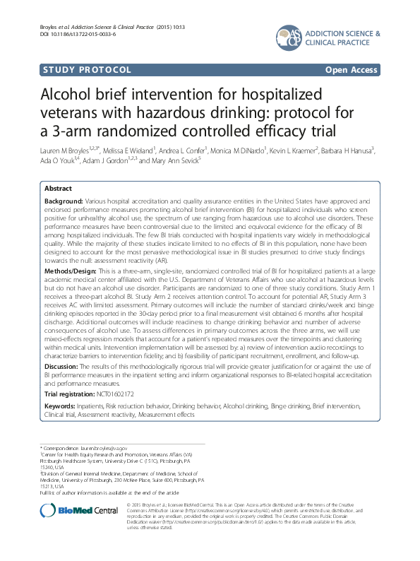 (PDF) Alcohol brief intervention for hospitalized veterans with