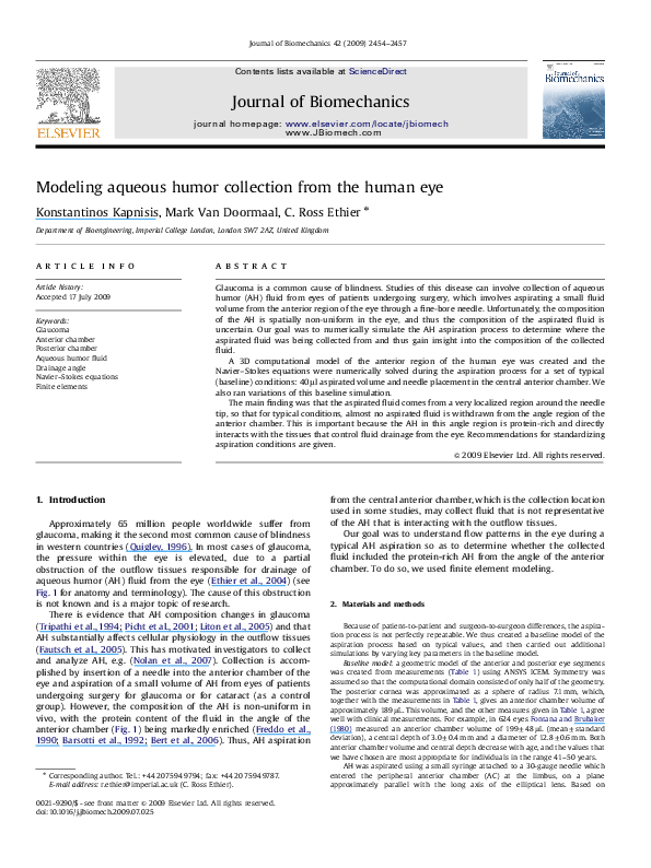 (PDF) Modeling aqueous humor collection from the human eye