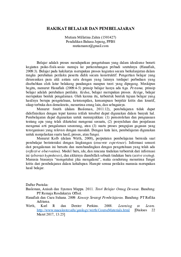 (DOC) RESUME HAKIKAT BELAJAR DAN PEMBELAJARAN | Mutiara  