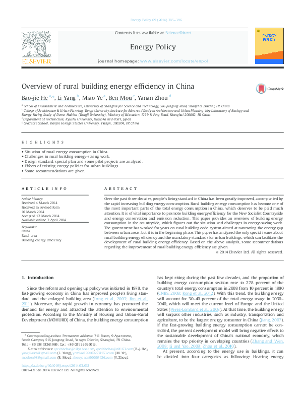 (PDF) Overview of rural building energy efficiency in China