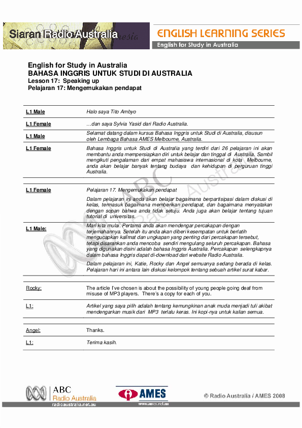 Pdf English For Study In Australia Bahasa Inggris Untuk Studi Di Australia Lukius Balyo Academia Edu