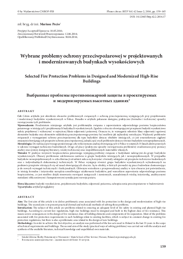 (PDF) Selected Fire Protection Problems in Designed and Modernized High ...