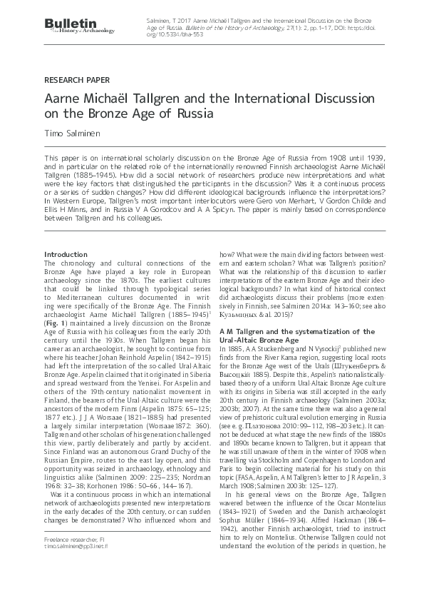 (PDF) Aarne Michaël Tallgren and the International Discussion on the