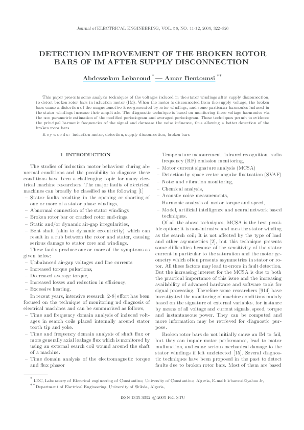 (PDF) Detection Improvement of the Broken Rotor Bars of Im After Supply ...