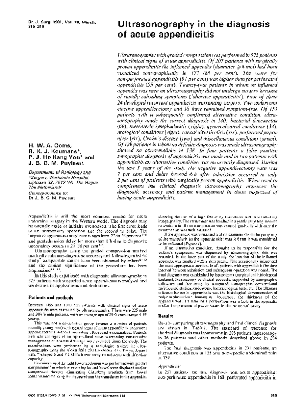 (PDF) Ultrasonography in the diagnosis of acute appendicitis