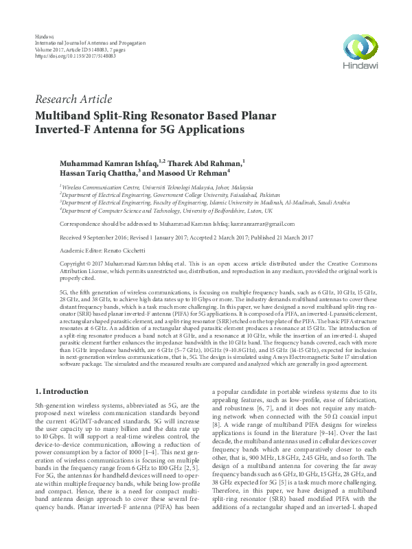 (PDF) Multiband SplitRing Resonator Based Planar InvertedF Antenna