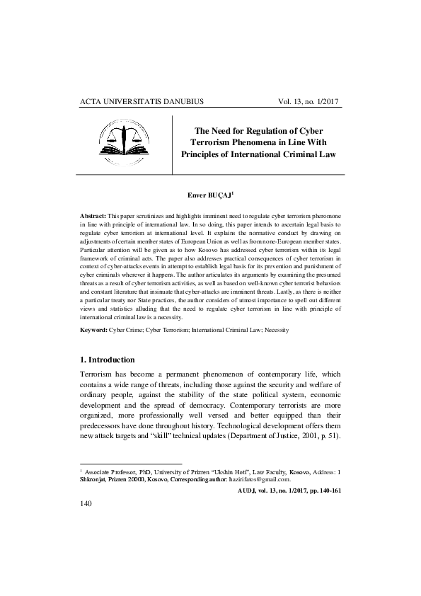 (PDF) The Need for Regulation of Cyber Terrorism Phenomena in Line With ...