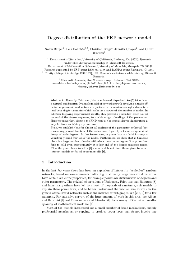 (PDF) Degree Distribution of the FKP Network Model Christian Academia.edu