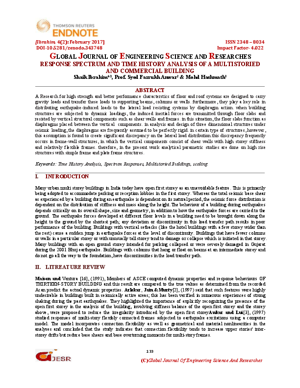 (PDF) RESPONSE SPECTRUM AND TIME HISTORY ANALYSIS OF A MULTISTORIED AND ...