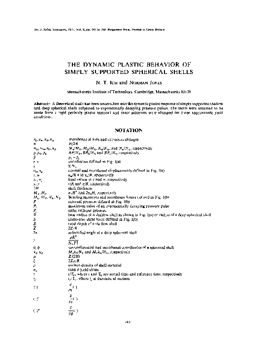 (PDF) The dynamic plastic behavior of simply supported spherical shells