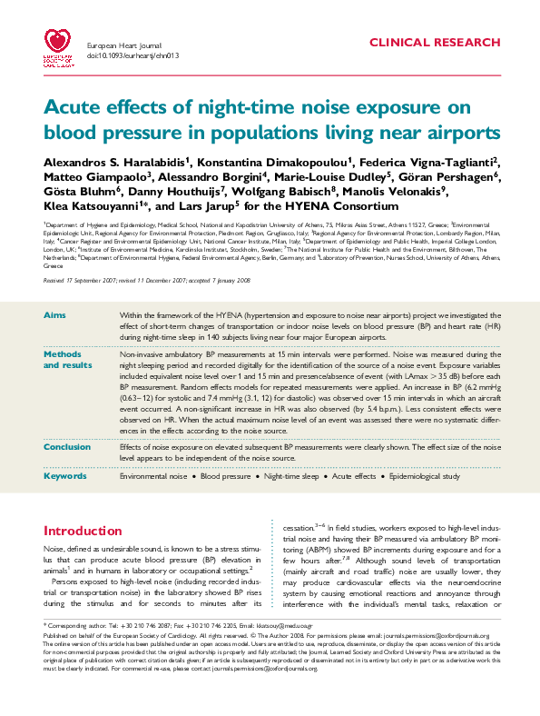 (PDF) Acute effects of night-time noise exposure on blood pressure in ...