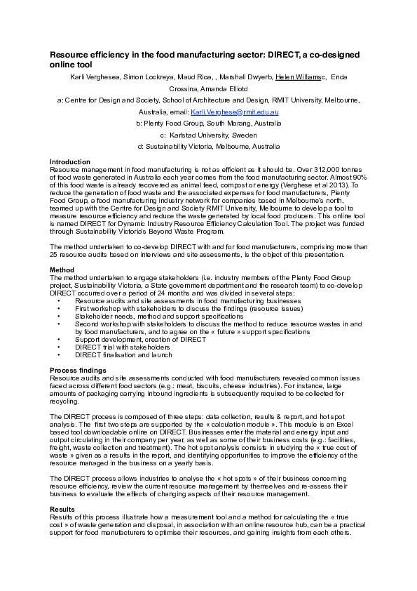 (PDF) Resource efficiency in the food manufacturing sector: DIRECT, a ...