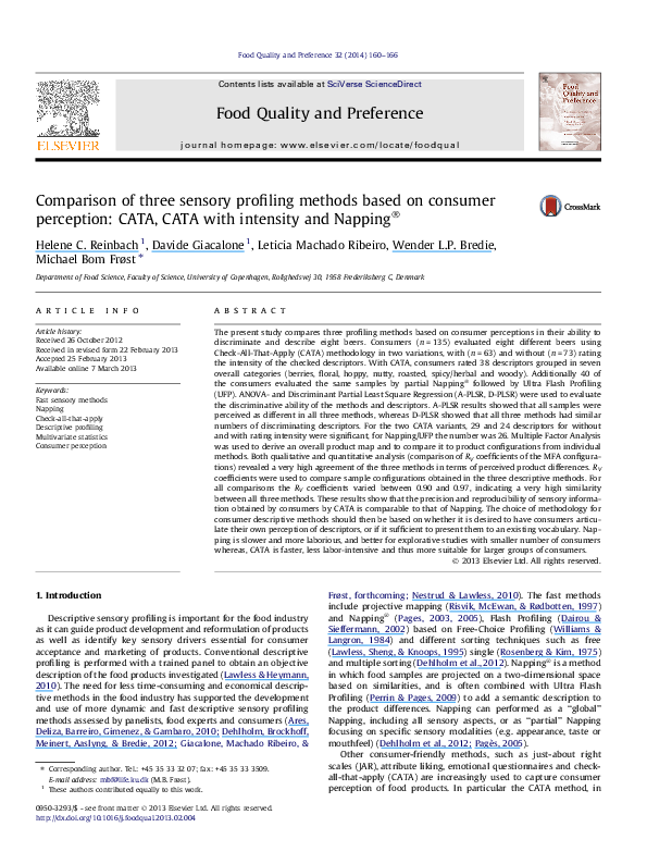 (PDF) Comparison of three sensory profiling methods based on consumer