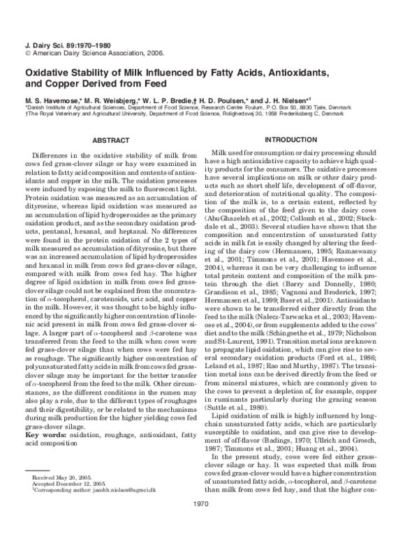 (PDF) Oxidative stability of milk influenced by fatty acids ...